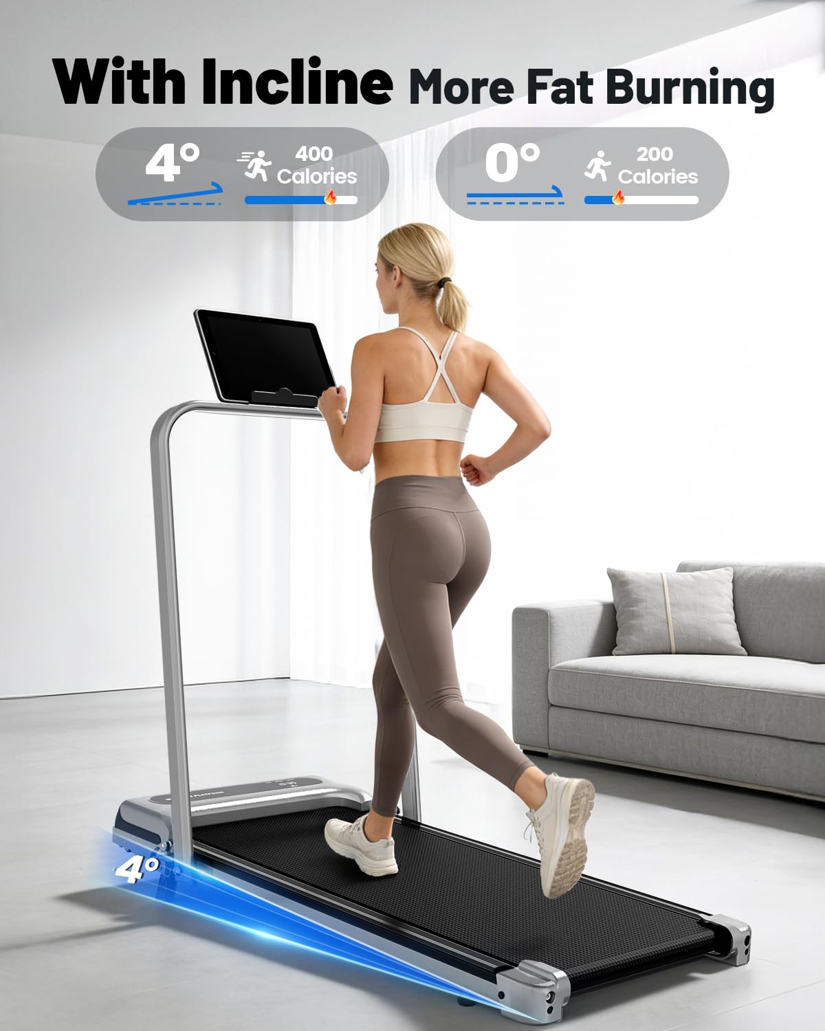 Yagud Walking Pad Treadmill for Home Office, Portable Under Desk Treadmill with Remote Control and LED Display, Walking Jogging Running Machine for Home