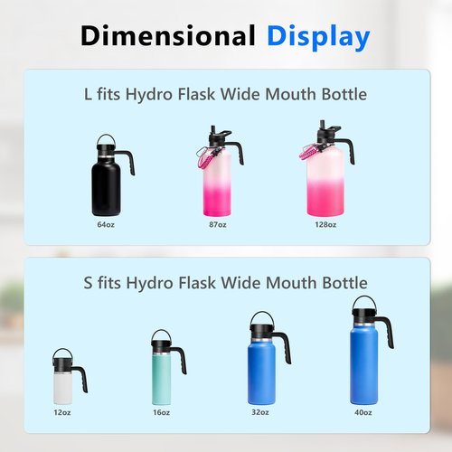 XACIOA Handle for Wide Mouth Water Bottles, BPA Free Handle for Hydro Flask, Iron °Flask, CIVAGO, Handle Only, Compatible w/ 18 20 22 24 32 40 64 87 128 Oz Insulated Bottles, 2Pack