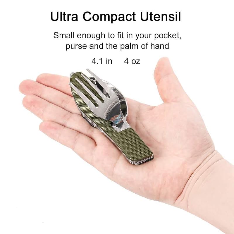 Caudblor 2-Piece Camping Utensil Set, 4-in-1 Stainless Steel Foldable Knife Fork Spoon