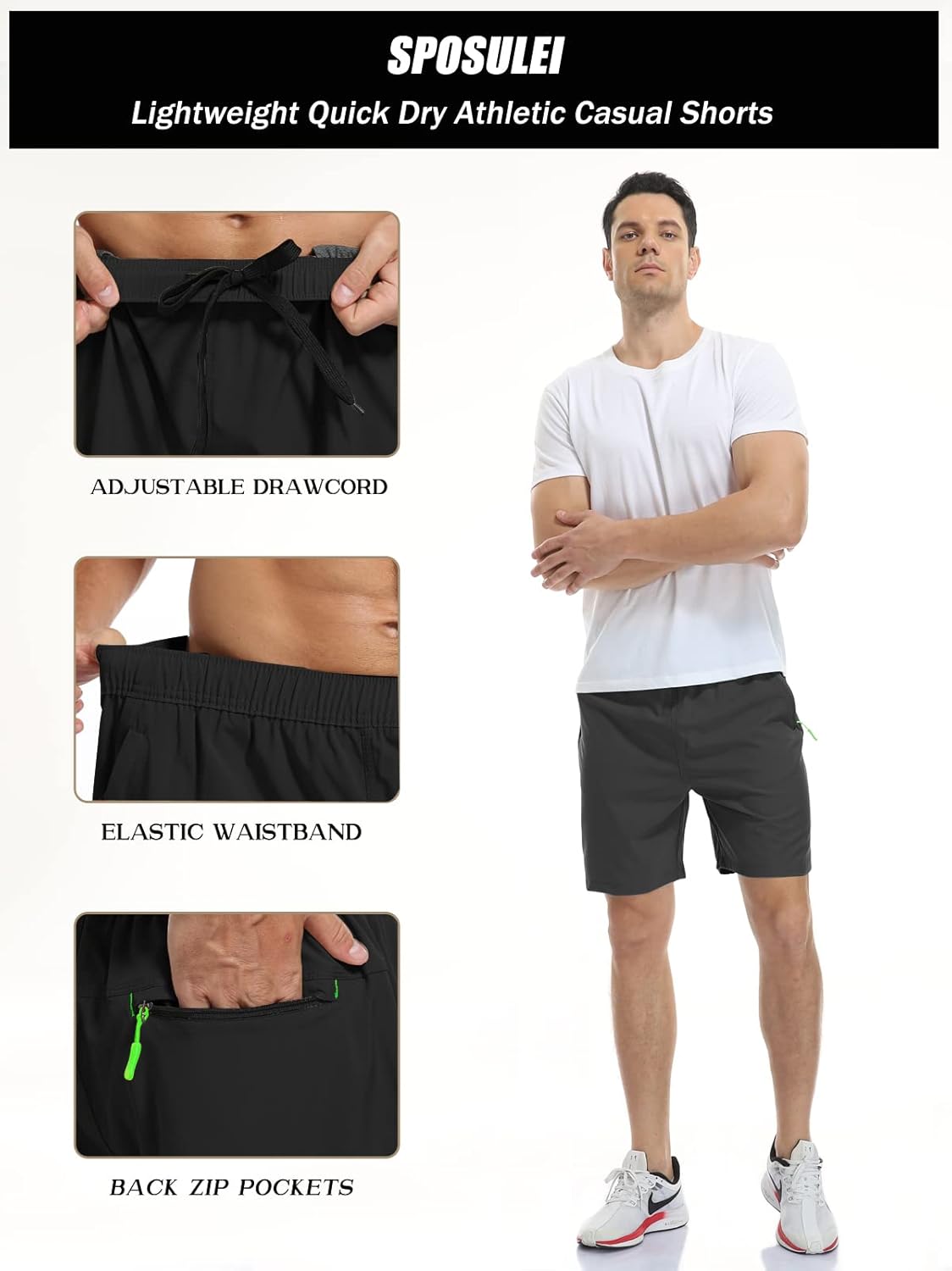 SPOSULEI Men's Hiking Shorts - Water Resistant, Quick-Dry, Lightweight with Zipper Pockets | Outdoor Comfort