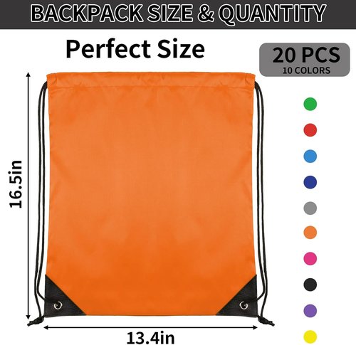 COIDEA Drawstring Backpack 20Pcs Drawstring Bags, Draw String Back Bag Drawstring Bags Bulk for Sports, Gym, Travel, Swimming, Beach (10 Colors)
