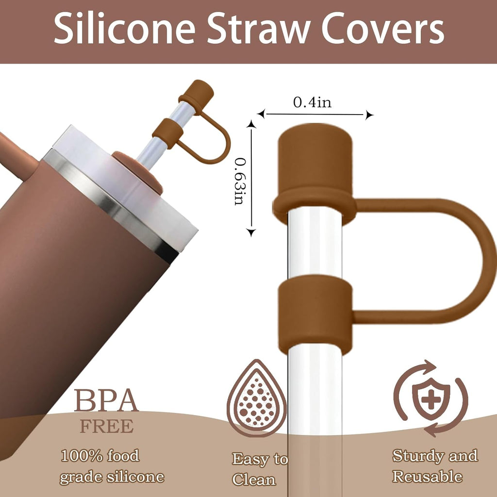 Skiennix Silicone Straw Cover Caps - 6PCS Reusable Accessories for Stanley 30&40 Oz Tumblers - Brown