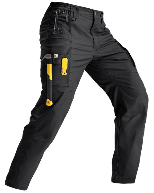 IGOLUMON Work Pants for Men Cargo Pants Tactical Pants with 9 Pockets, Ripstop Lightweight Stretch Outdoor Hiking Pants Black