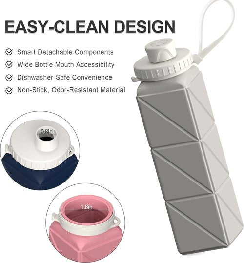 Beautail Collapsible Water Bottles - 20.6oz BPA-Free Silicone Travel Bottles | Leakproof & Portable, 2 Pack (Blue & Starlight)
