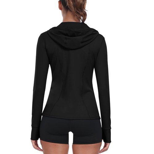 Zyrulix Women's Hooded Athletic Full Zip Workout Jacket With Pockets Running Slim Fit Yoga Sportwear With Thumb Holes