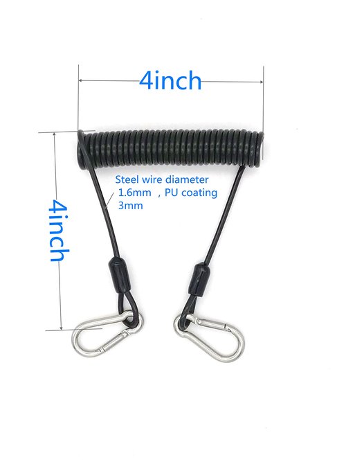 LORADAR 6Feet 120lb Fishing Coiled Lanyard Stainless Steel Inside Heavy Duty Fishing Safety Rope Extension Cord Tether for Deep Sea Fishing Tools Rod Kayak Paddles (Black, 6)
