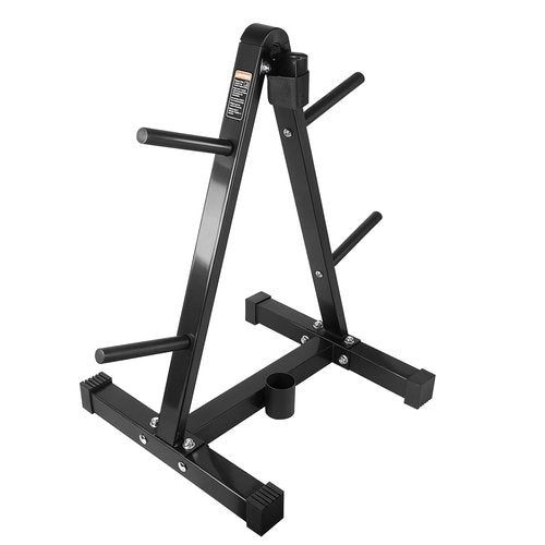 Luwint A-Frame Weight Plate Tree Rack with Barbell Holder, Dual Size Compatible for 1“ & 2“ Olympic Standard Plates, 300 lbs Capacity Home Gym Storage Stand, Space Saving Organizer