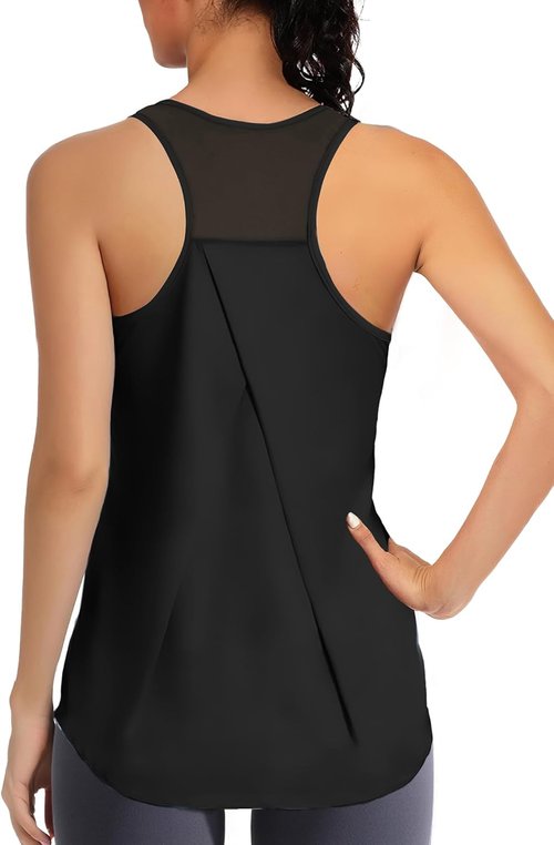 AURUZA Women's Athletic Tank Tops - Racerback Mesh Yoga Shirts for Gym | Black, Small