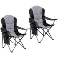 Foristrail 2 Pack Folding Camping Chairs for Adults - High Back Padded Outdoor Lawn Chairs with Lumbar Support & Cup Holder, 400lbs Heavy Duty Portable Camping Chairs Set (Black & Light Gray)