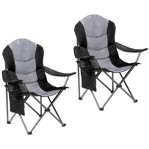 Foristrail 2 Pack Folding Camping Chairs for Adults - High Back Padded Outdoor Lawn Chairs with Lumbar Support & Cup Holder, 400lbs Heavy Duty Portable Camping Chairs Set (Black & Light Gray)