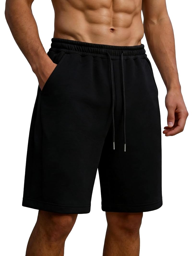 Men's Baggy Gym Shorts with Pockets - Y2K Wide-Leg Sweat Shorts, Black, Large