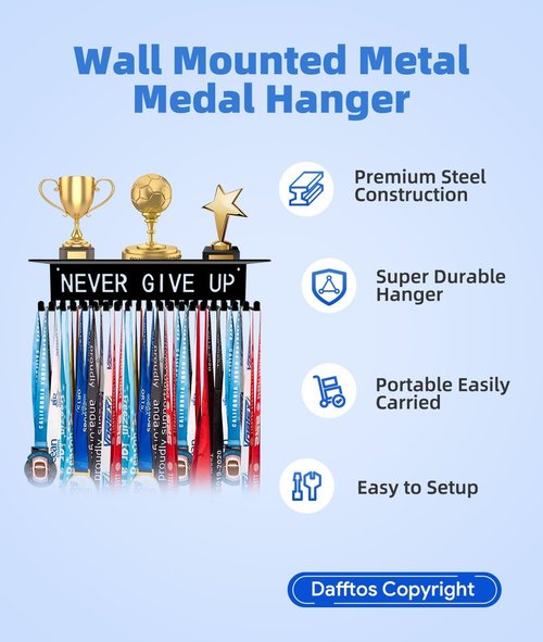 Dafftos Medal Hanger - Metal Trophy Rack Organizer for Ribbons & Awards | Easy to Install