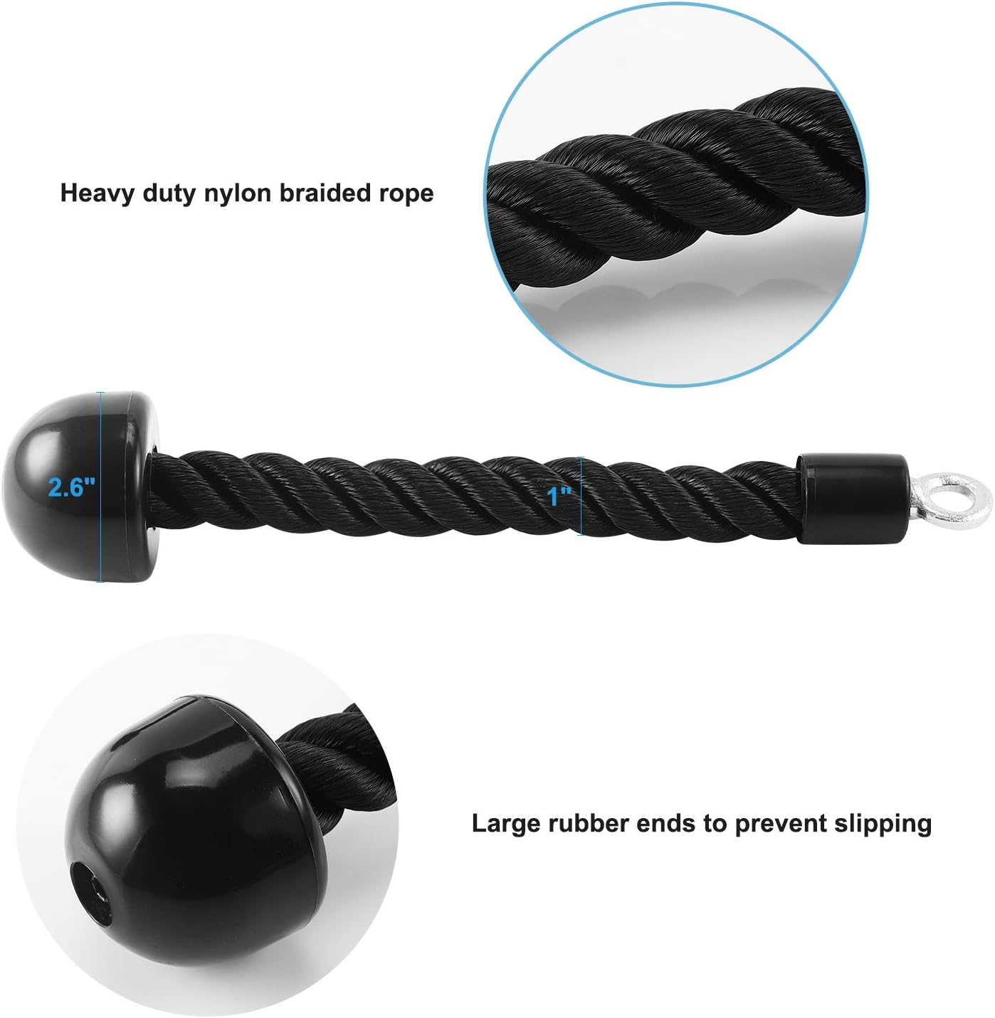 Skiennix Pull Down Rope - Single Grip Tricep & Bicep Exercise Attachment for Cable Machines