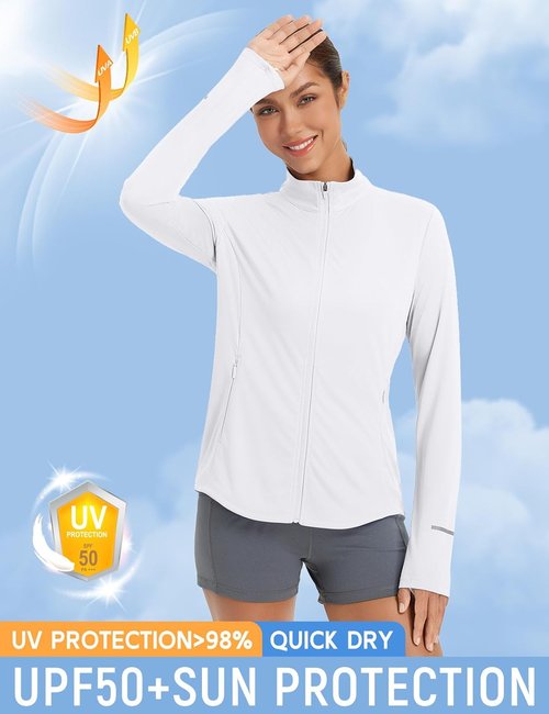 Baleaf Women's Sun Shirt - UPF 50+ Lightweight Running Jacket with UV Protection | Full Zip, Long Sleeve, Pockets