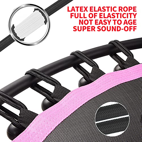 Pink 40-Inch Mini Trampoline with Handle for Adults - Silent Bungee Rebounder, 330lbs Capacity