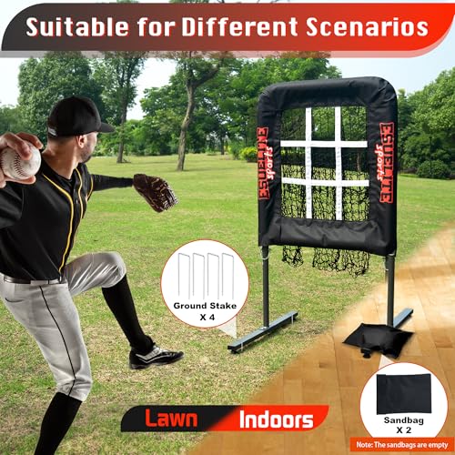 ESUELITE Black Pro 9-Hole Pitching Net with Strike Zone - Portable Indoor/Outdoor Baseball & Softball Training Equipment