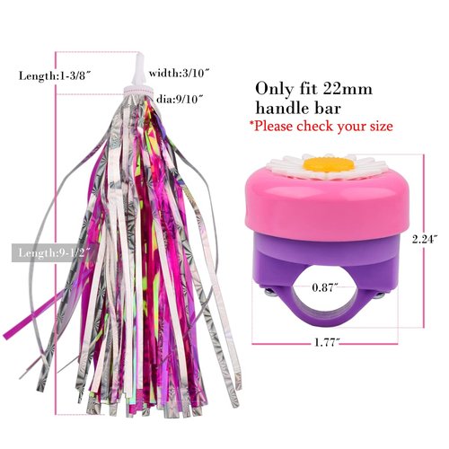 U-LIAN Kids Bike Bell and Streamers for Girls-1 Pack Bicycle Bell with 2 Pack Handlebar Streamers Scooter Tassels for Children's Bike Accessories