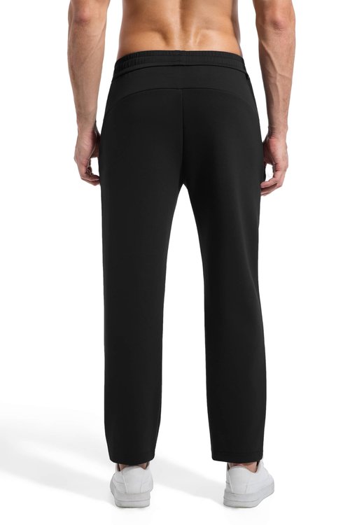 AbleTree Men's Heavyweight Sweatpants 28-29" Inseam Short Length, Cotton Stretch Casual Lounge Pants for Fall Winter, Straight Fit with Zip Pockets Black