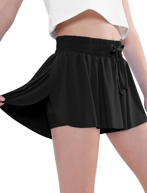 EXARUS Girls Butterfly Shorts - Flowy Athletic Dance Skorts for Teens | Preppy Outfit for Ages 6-14