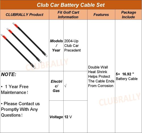 CLUBRALLY Golf Cart Battery Cable Set, Fit for Club Car Precedent 2004-Up with 12V Batteries- 4 Gauge- 2022 Upgrade
