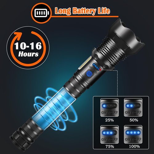 ZioeYiue Flashlights High Lumen Rechargeable, Heavy Duty Rechargeable Flashlights, Adjustable Focus Tactical Flashlight with 8 Modes, Super Bright Flashlight for Home Camping
