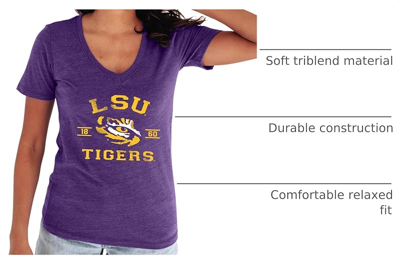 Louisiana State Tigers Women’s Tri-Blend V-Neck T-Shirt - Large, Team Color