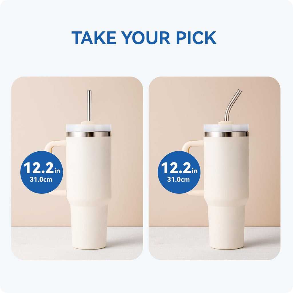 Skiennix Reusable Straight Straws - 4 Pack of 12.2" Stainless Steel Straws for Stanley & Owala Cups | Dishwasher Safe, Perfect for Iced Drinks