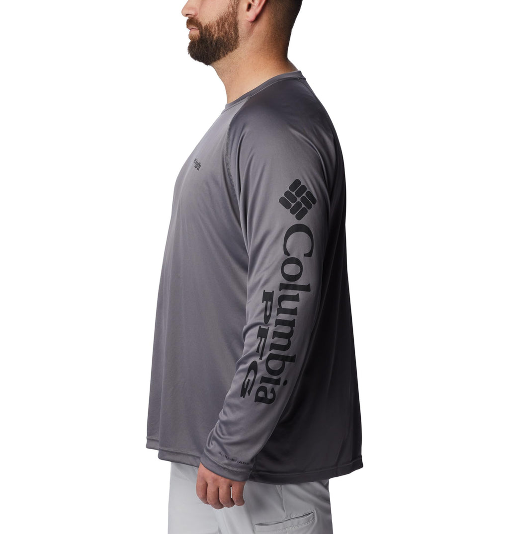 Columbia Men's PFG Terminal Tackle Long Sleeve Fishing Shirt, City Grey/Black Logo, 2X