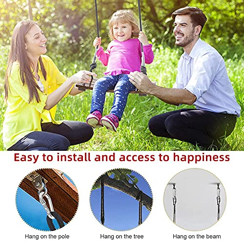 Brown Wood Swing Seat for Adults & Kids - 16.9 x 7.9 in Carbonized Waterproof Outdoor Swing