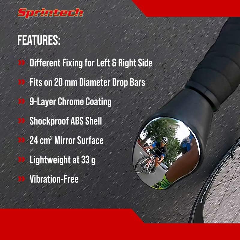 Sprintech Drop Bar Mirror Set - Black Pair for Road Drop Handlebars, Swiss-Made