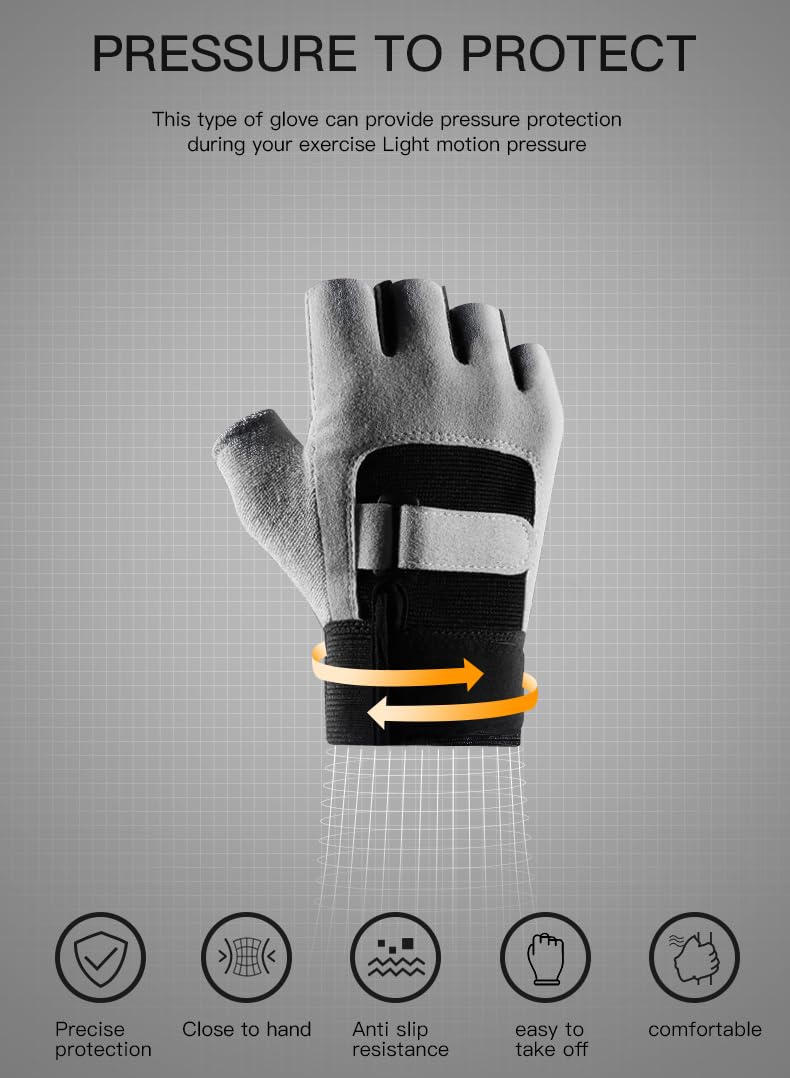 SUJAYU Workout Gloves for Men Workout Gloves Women, Dual Adjustable Strap Heavy Weight Lifting Glove, Silicone Anti-Slip Weightlifting Glove Gym Accessories (Grey, Large)