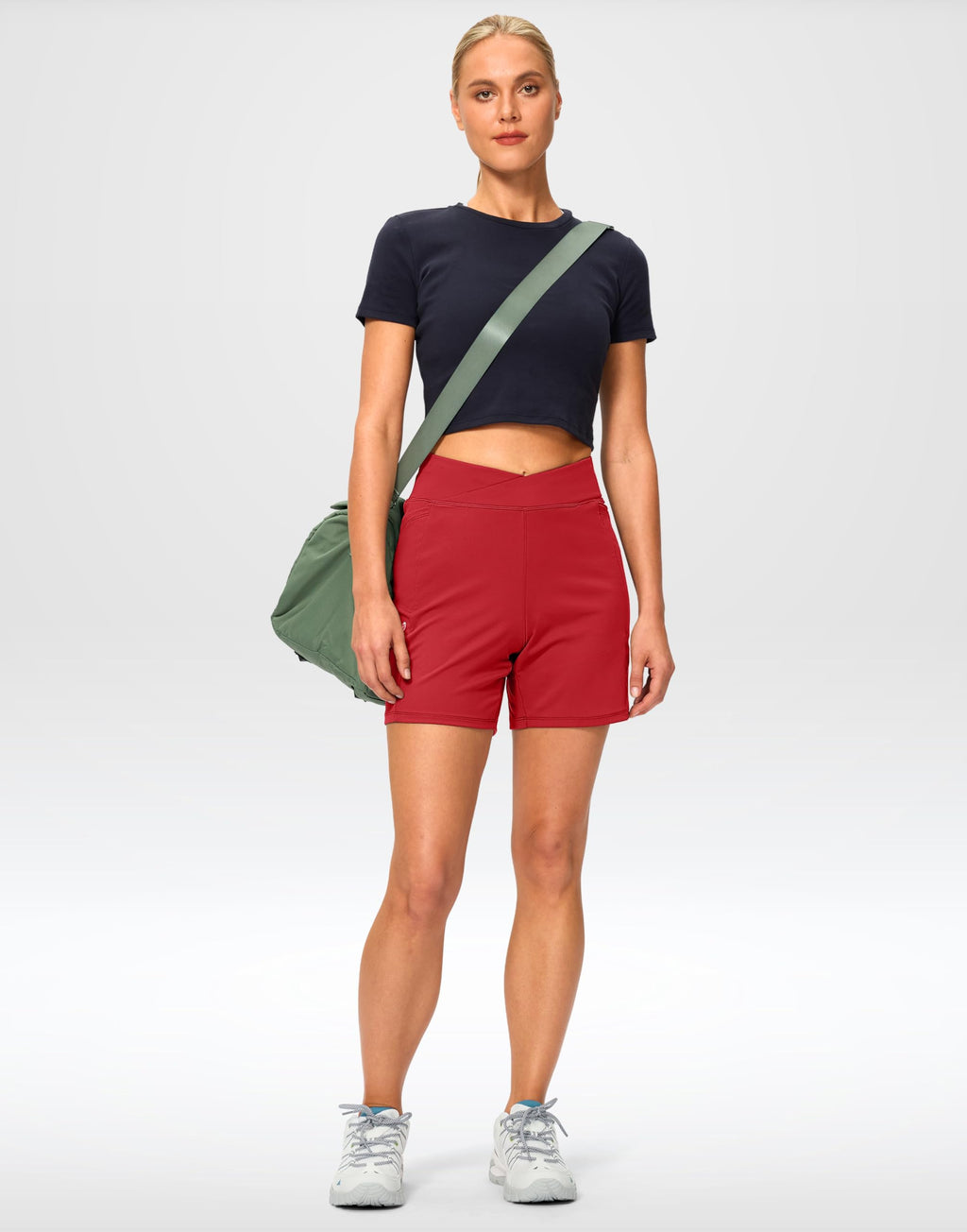 Women's Athletic Shorts 6" High Waisted Stretchy Bermuda Shorts for Women Quick Dry Summer Casual Shorts(Red,L)
