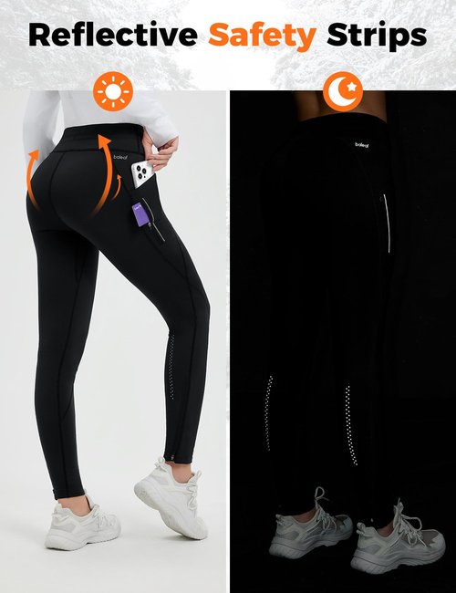 baleaf Fleece Lined Leggings for Women with Pockets Thermal Leggings High Waisted Waterproof for Cold Weather Winter Snow Pants Black M