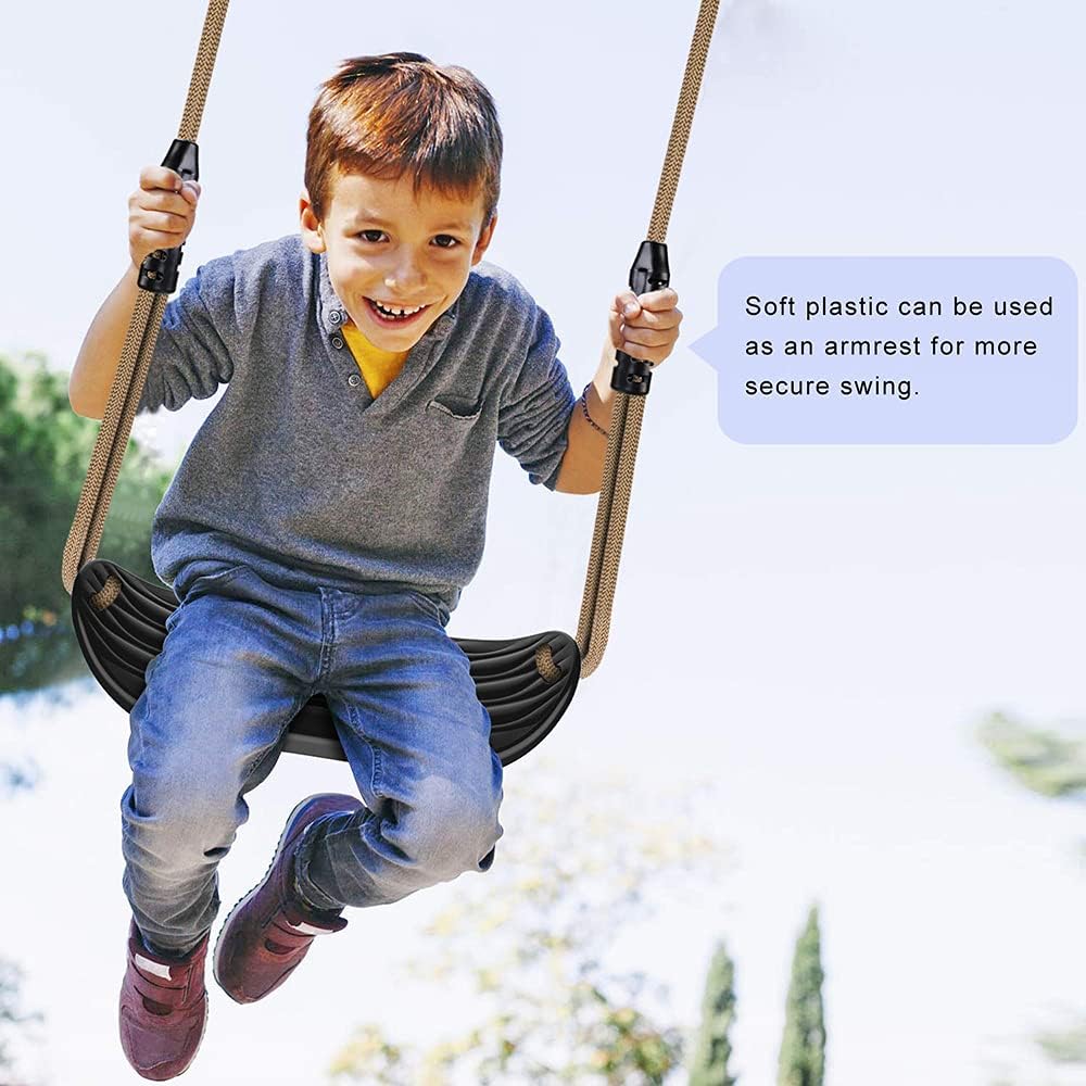 SELEWARE Plastic Swing Seat - Non-Slip Tree Swing with Adjustable Rope & Carabiners - Heavy Duty Black