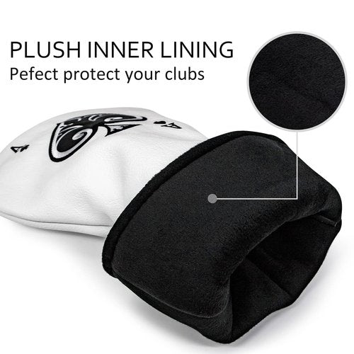 Golf Driver Headcover Ace of Spade Golf Driver Head Cover- White (PU) Leather Golf Club Headcovers Designed for Golf Drivers up to 450 460cc