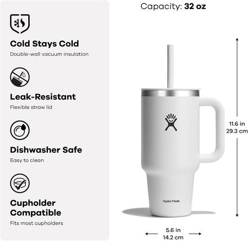 Hydro Flask Travel Tumbler - Insulated Stainless Steel with Handle & Straw | 32 Oz Seacliff