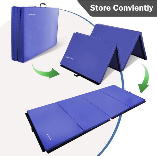 Fitvids Folding Gymnastics Mat - High-Density Portable Exercise Mat with Carrying Handles | 4'x8'x2" for Yoga, Pilates, MMA & Home Workouts