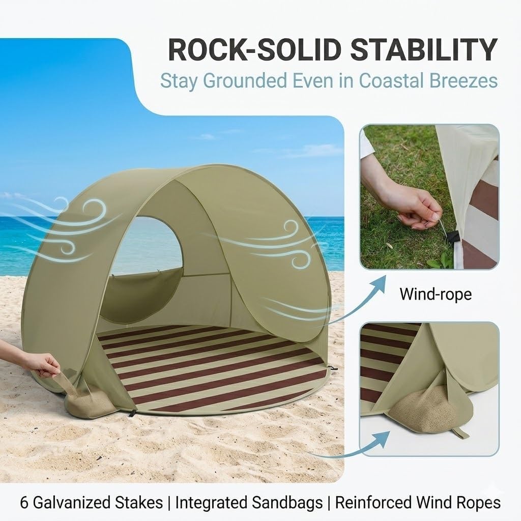 Skiennix Beach Tent - Ultraviolet Protection Pop-Up Sun Shelter UPF 50+ for 4 People | Lightweight Portable Cabana