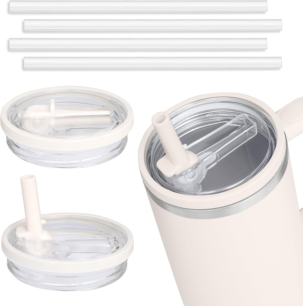 Stanley Quencher 40 oz Tumbler Lid Replacement - Leak Proof Flip Straw Cover | Cream White (2 Pack)
