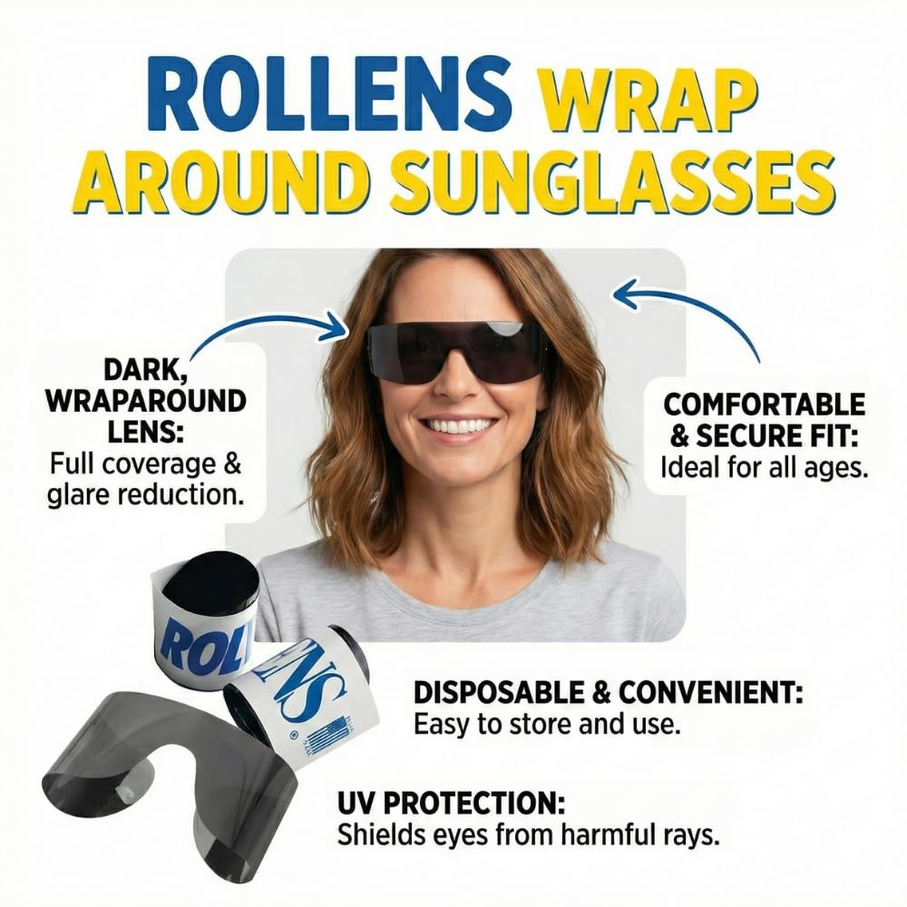 Rollens Roll Up Sunglases w/ 100% UV Protection, Disposable, Wrap-Around (8 Count) - Made in the USA