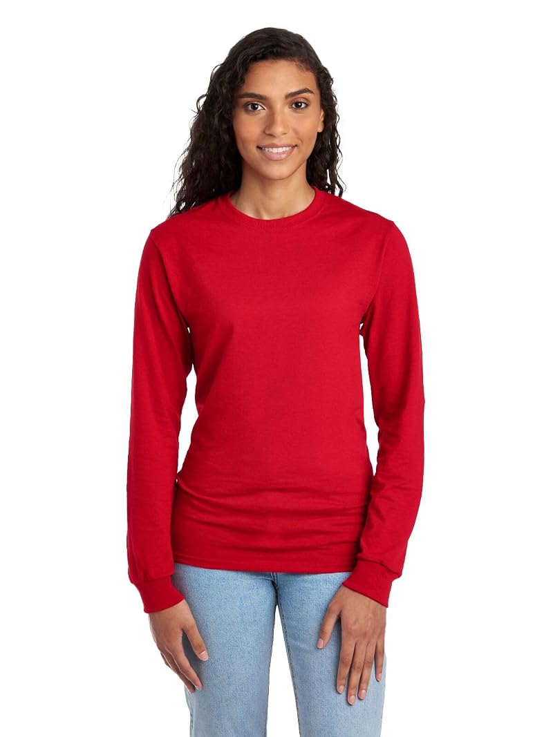 Jerzees Dri-Power Long Sleeve Cotton Blend T-Shirt - Moisture Wicking, Odor Protection, UPF 30+, True Red, Medium