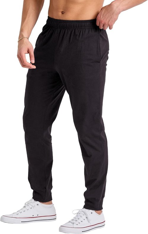 Hanes Men's Cotton Jersey Jogger - Comfortable Knit Sweatpants with Pockets | Cinched Cuff Design