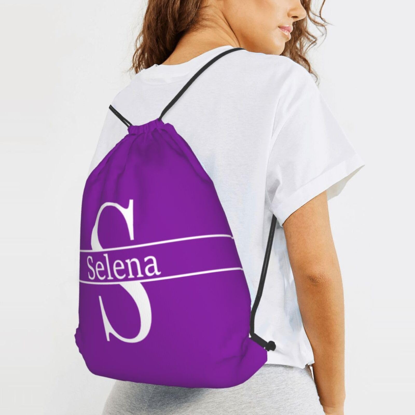 MXHOJOCEI Custom Gymnastics Drawstring Backpack with Name, Dance Ballet Sport Drawstring Bag, Small 14x16.9in, Purple Background