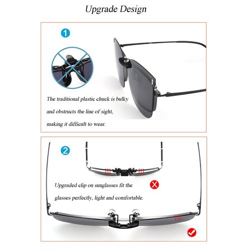 FF FRAZALA Polarized Clip On Sunglasses Oversized UV protection Compact Fit Non-Flip Sunglasses Over Prescription Glasses (Square-3168)