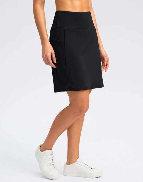 SANTINY 18" Skorts for Women with 4 Pockets High Waist Long Athletic Tennis Skirt Golf Skort Dressy Casual (Black_L)