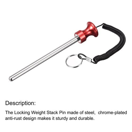 uxcell 8mm x 125mm Weight Stack Pin with Pull Rope Magnetic Strength Training Equipment Accessories for Fitness Training Red