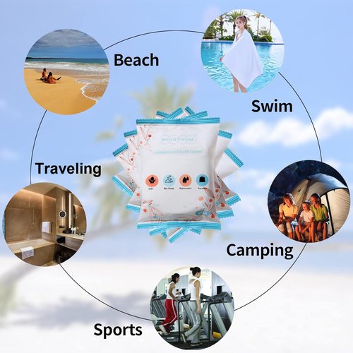 NOVGYXKM 12 Packs Large Compressed Towel 56'' x 28'' Disposable Cotton Bath Towels Portable Thick Paper Towel Reusable Suitable for Hiking Camping Beach Swimming and Traveling (12)