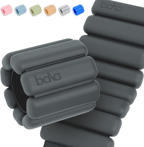 Bala Bangles Adjustable Wrist & Ankle Weights - 1 lb Charcoal Silicone Set for Gym, Yoga & Strength Training