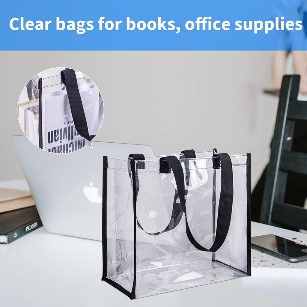 Skiennix Clear Tote Bags - Durable PVC with Handles for Work, Beach, Lunch | 12 x 12 x 6 Inch