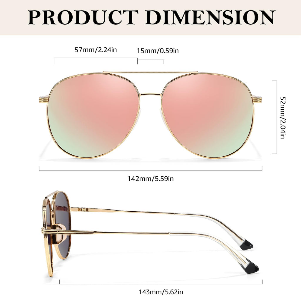 TJUTR Tangle Free Aviator Sunglasses for Women & Men, Polarized UV Protection Trendy Shades, No-Snag Metal Frame Glasses